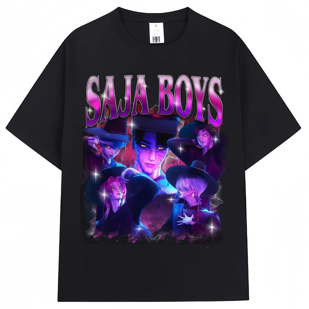 Casual Hot Anime KPop Demon Hunters Saja Boys T Shirt Harajuku Vintage Manga Men's Women T-shirt Loose Cotton T Shirt Streetwear