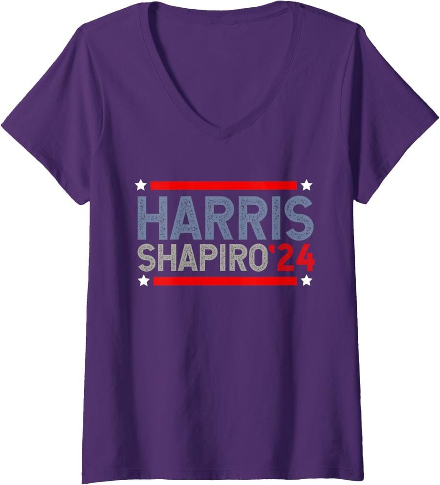 Harris-Shapiro wbr/ -2024 President Election Politic Ladies  V-Neck Tshirt Unisex T-Shirt M