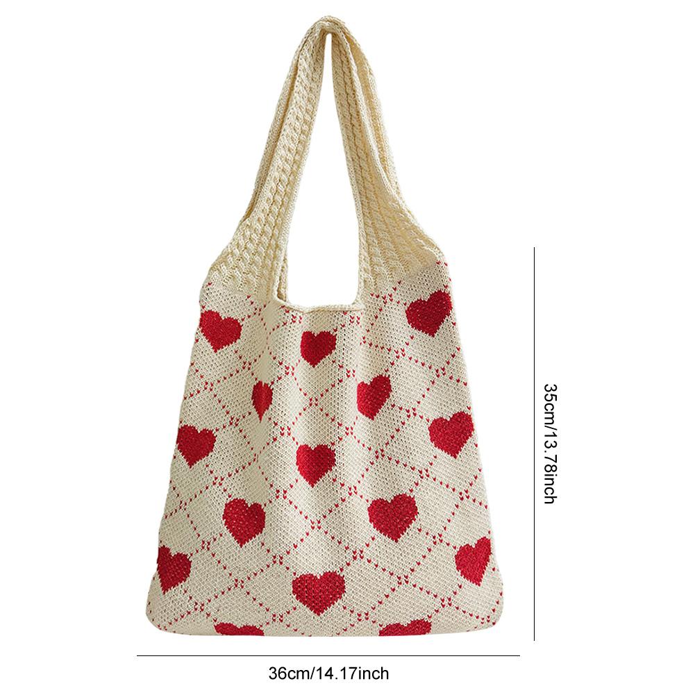 Crochet Tote Bag for Women Heart Pattern Summer Beach Bag Large Capacity Handbag for Vacation Travel