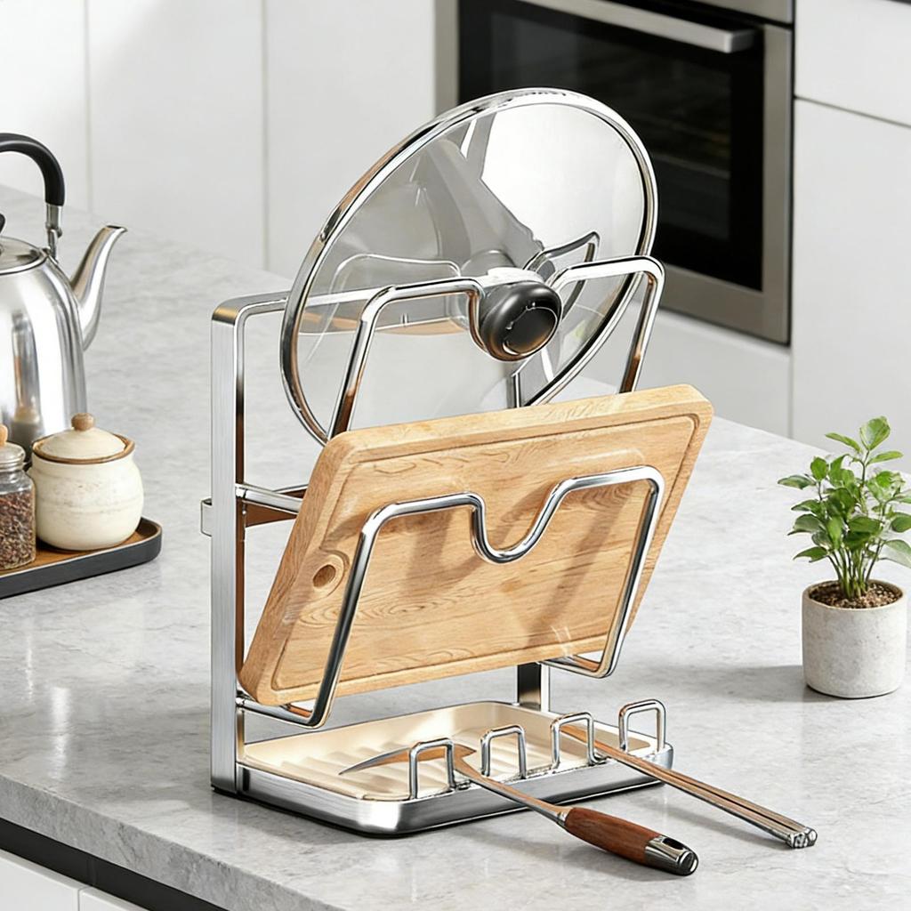 Pan Lid Organizer Stainless Steel Multi Layer Kitchen Storage Rack for Pot Cover Cutting Board Plate Cabinet Countertop
