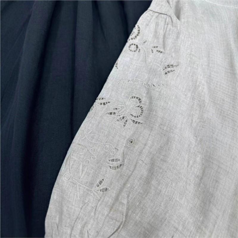 Johnature Round Neck Hollow Embroidery Long Sleeve Dress Women Autumn Winter Vintage Round Neck Pleated Robe Dress