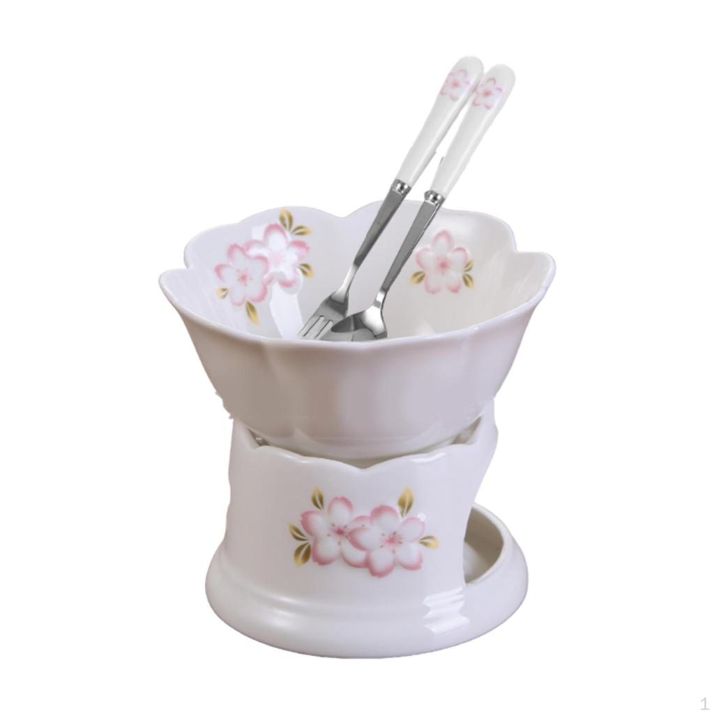 Keramik-Fondue-Set zum Schmelzen von Schokolade und Käse mit Gabeln
