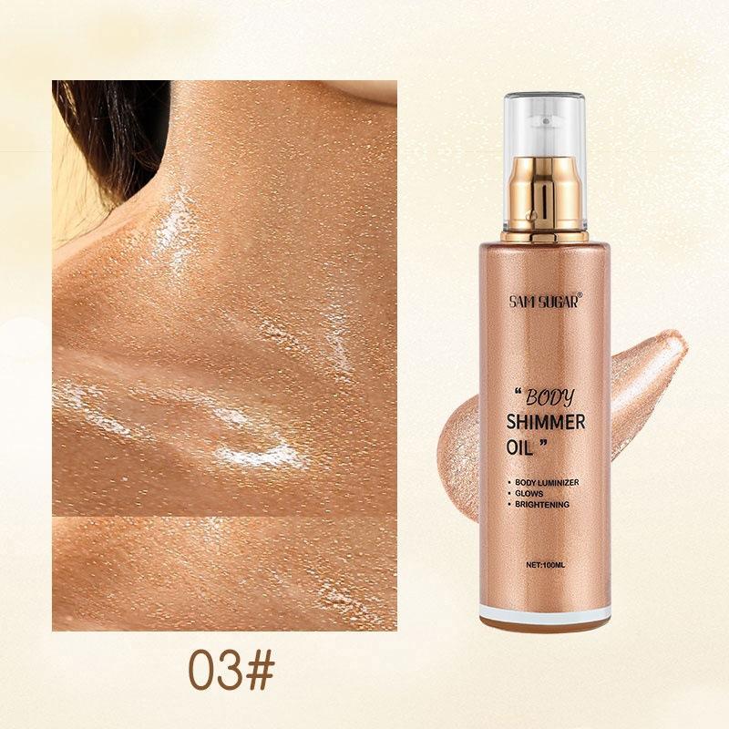100ml Perlmutt Roségold Körper Schimmeröl Highlighter - Gesicht Aufhellen Glitzer Bronzer Haut Glanz Illuminator Make-up Glanz Flüssig