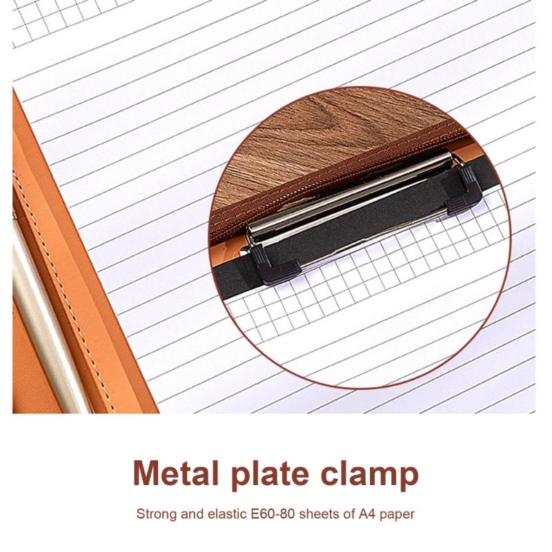 Leather Conference Folder Zippered Business Document Case with Calculator Clipboard Multiple Pocket Card Holder Pen Slot
