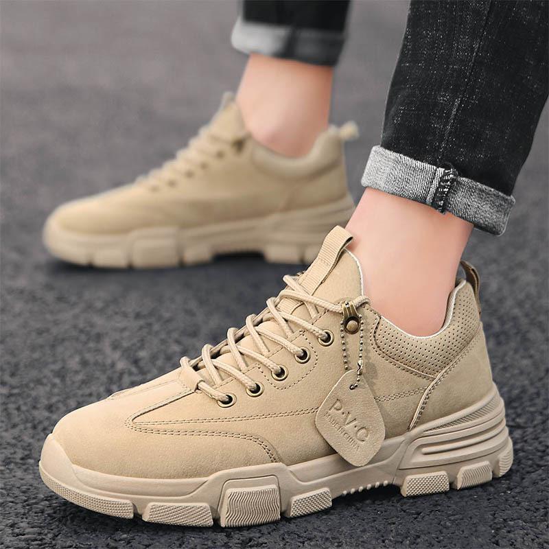 

Мужские низкие кроссовки с нескользящей подошвой, большие размеры, кроссовки на шнуровке, повседневная рабочая одежда в стиле ретро, туфли на плоской подошве 39 песочный