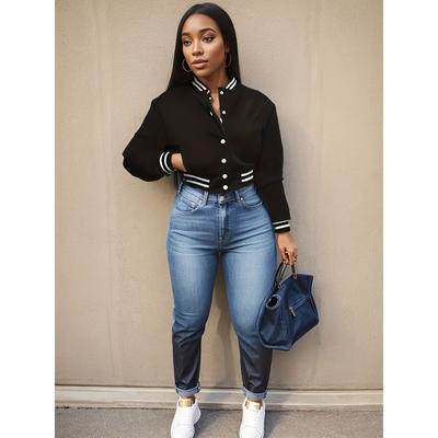 Chaqueta de Mujer Europea de Primavera Otoño Chaqueta de Béisbol de un Solo Botón