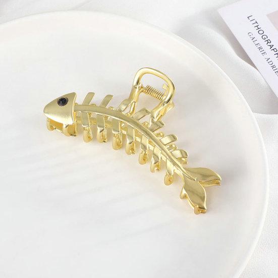 Hair Claw Clip Elegant Fish Bone Shape Metal Clamp Non-slip Strong Claw Hair Fixer Styling Tool Shark Clip Women Half Bun Hairpin Hair Accessories