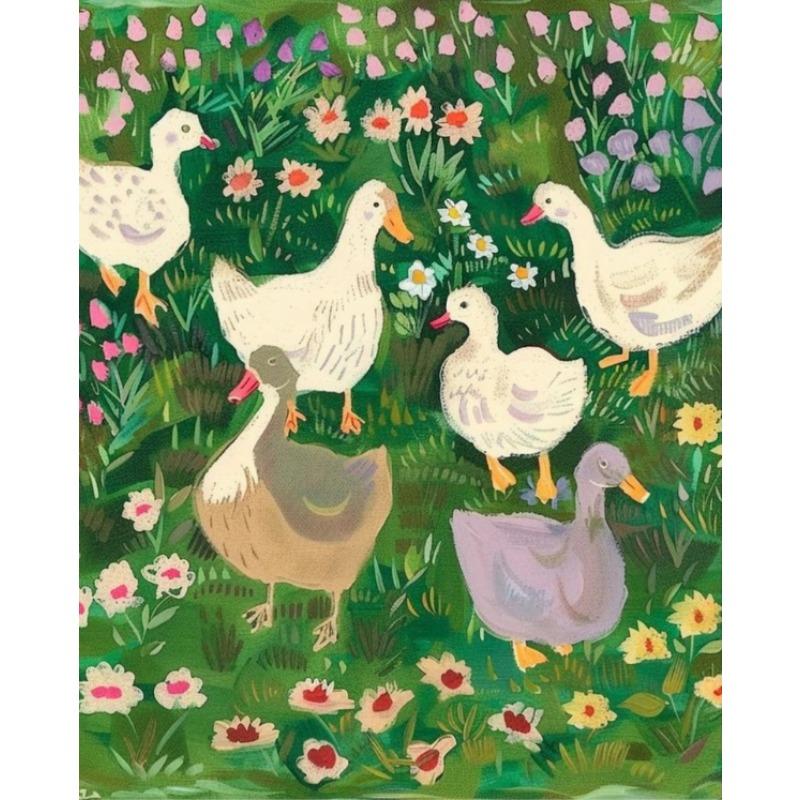 Vintage Kachní farma Farmhouse Cottagecore Jarní kachna Dětský pokoj Umělecký plakát Plátno Malba Nástěnné obrazy Domov Dětský pokoj Dekorace Dárek