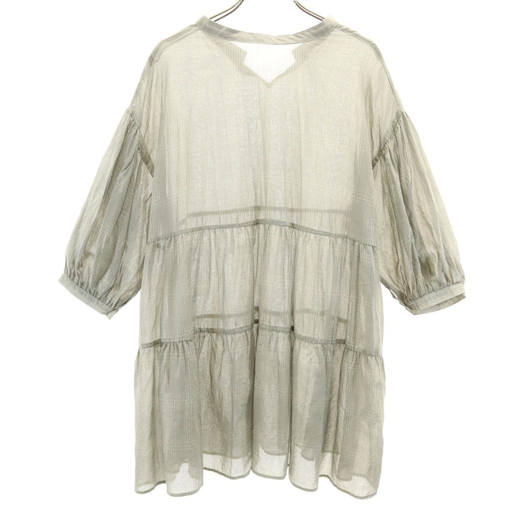 FREAK'S STORE Check Five-quarter Sleeve Teared Shirt F Green System Tunic Women Used