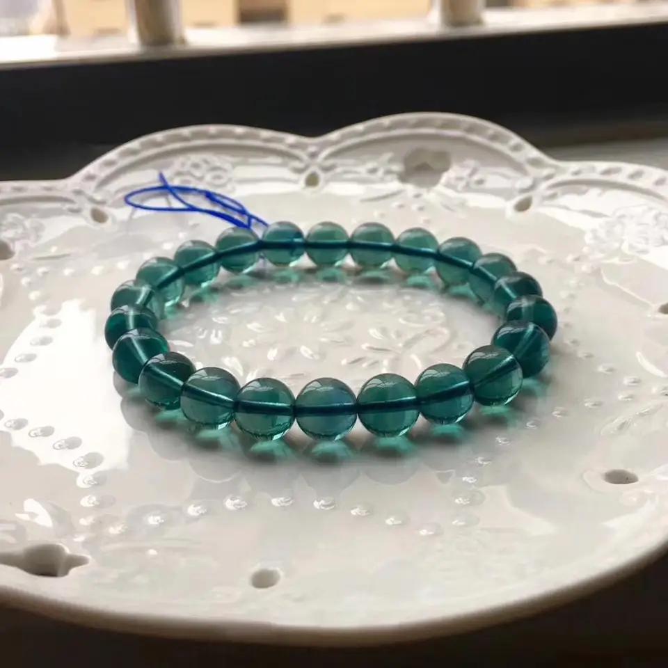 Fluorite Natural Blue Fluorite Quartz Strand Bracelet 8mm Clear Round Beads Green Fluorite Trendy Unisex Anniversary Gift