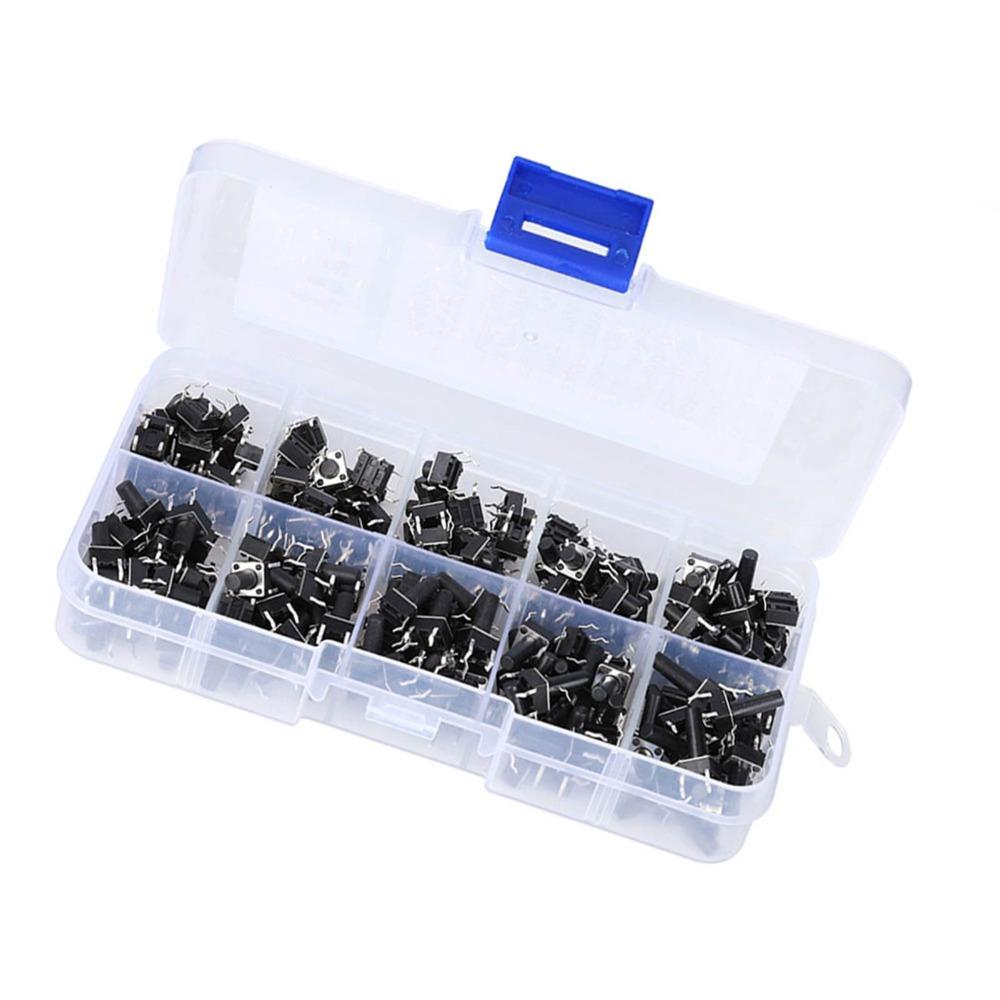 200PCS 6x6mm Micro Momentary Tact Switch 10 Values Button Switch Assortment Kit PCB Assembly