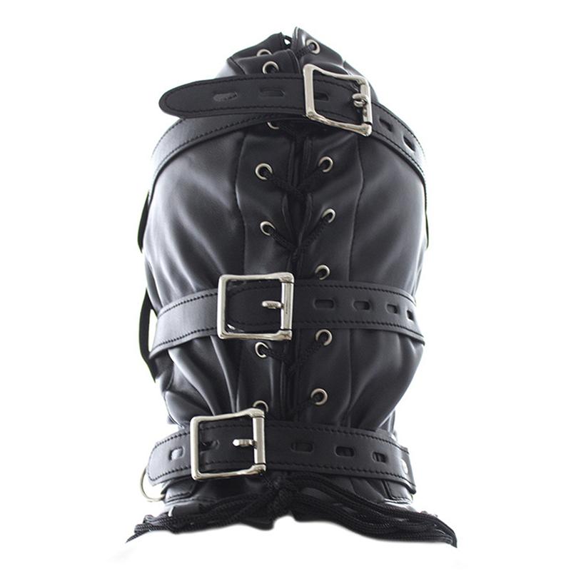 Kožená smyslově deprivační kukla s dildem a roubíkem do úst, bondage fetiš, otrocká kukla, oční maska, sexuální hračky pro ženy, hry pro dospělé