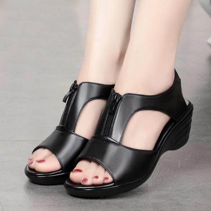 Summer New Women Fish Mouth Wedge Sandals Soft Sole Sandals Comfortable Mother Shoes