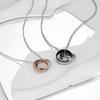 Eternal Love Hip Hop Stainless Steel Couple Pendant Necklace with Double Ring Diamond Inlay for Men and Women