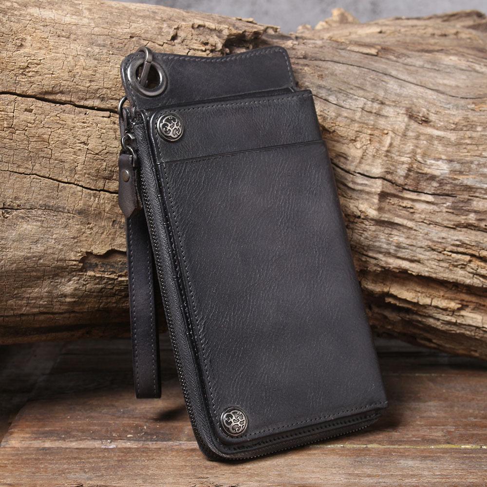 Vintageowy Multifunkcyjny Portfel Kopertówka z Prawdziwej Skóry: Wierzchnia warstwa skóra bydlęca Unisex Długi portfel i etui na karty