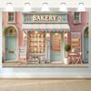 2D Sweet Bakery Backdrop, Aesthetic Macaron Bakery Banner for Home