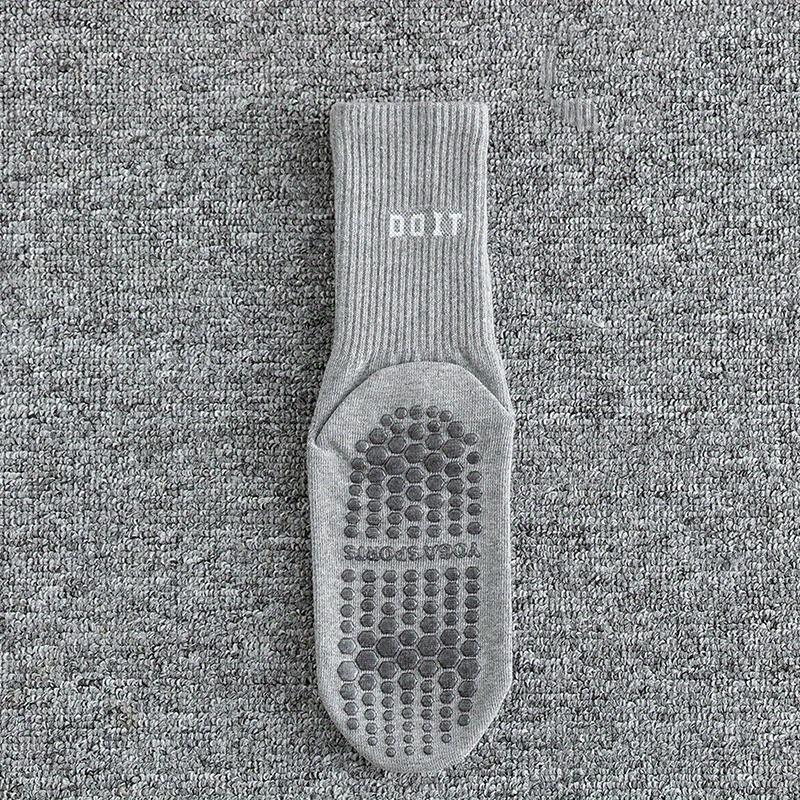 Atmungsaktive Yogasocken aus Baumwolle bis zur Mitte der Wade, einfarbig, gestreift, rutschfeste Sportsocken, Pilatessocken, Tanz-Fitness-Trainingssocken
