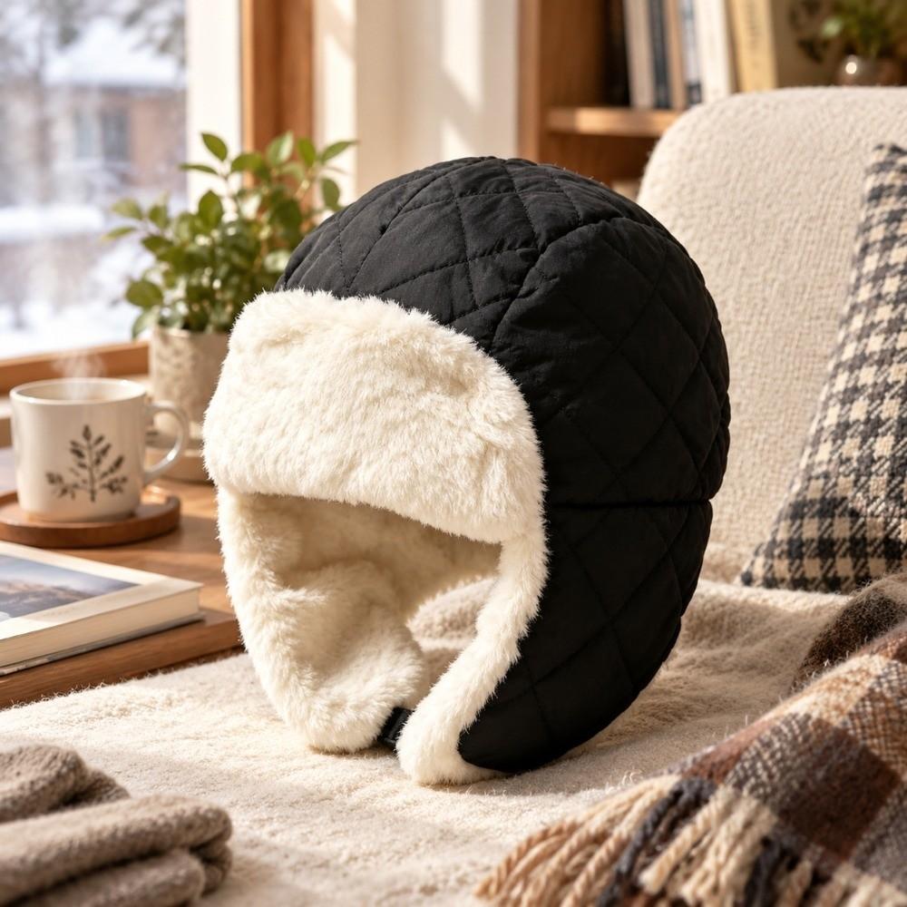 Plush Kids Ski Hat Rhombus Quilted Windproof Earflap Hat Outdoor Activities