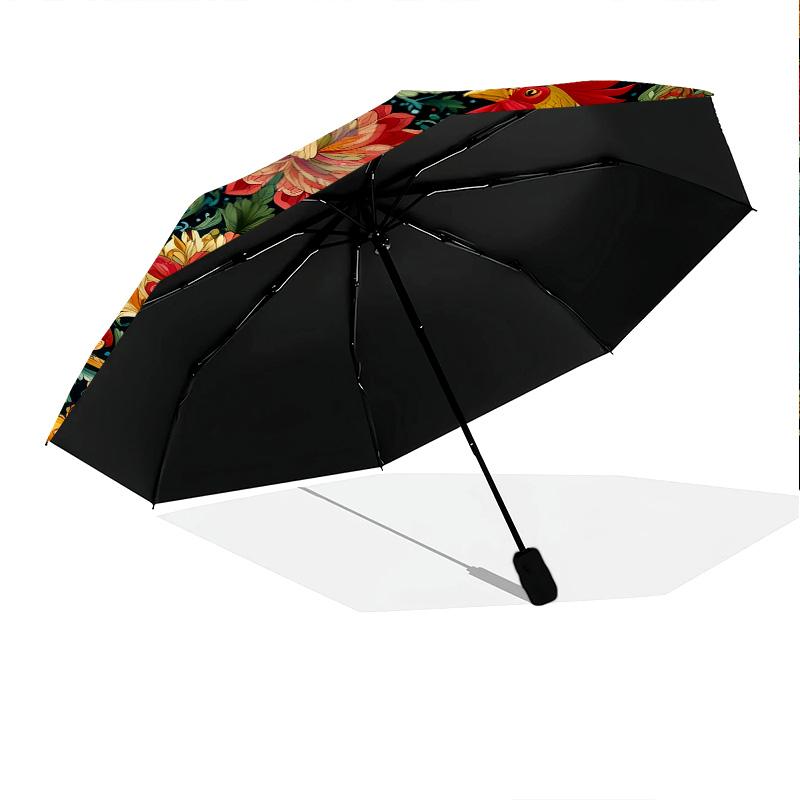 0106 Floral Chicken & Dinosaur  pattern, automatic folding umbrella, portable and foldable design, 8 ribs, a Christmas or birthday gift.