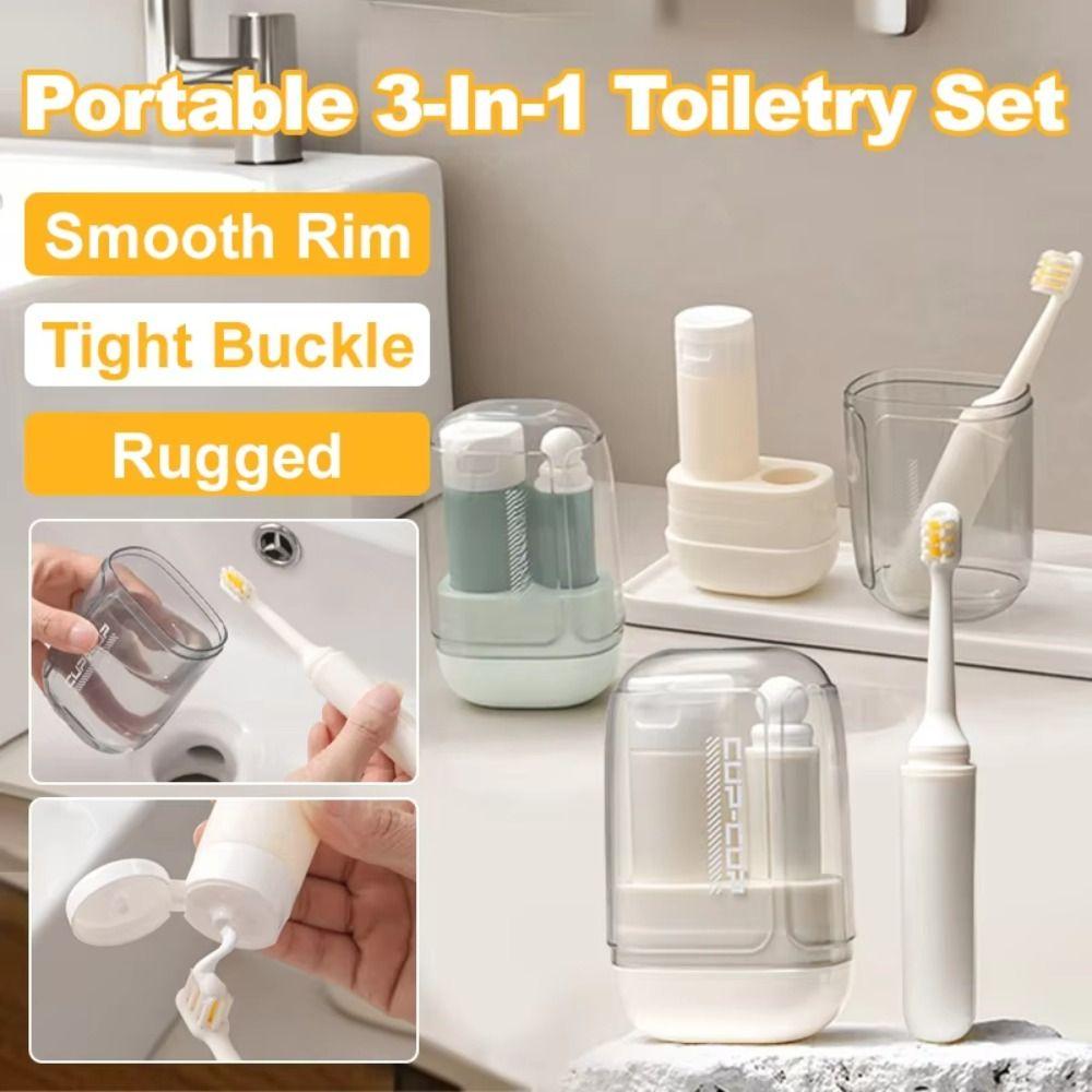 3 in 1 Portable Travel Toothbrush Set  Durable  ABS Plastic Mouthwash Cup for Daily Use