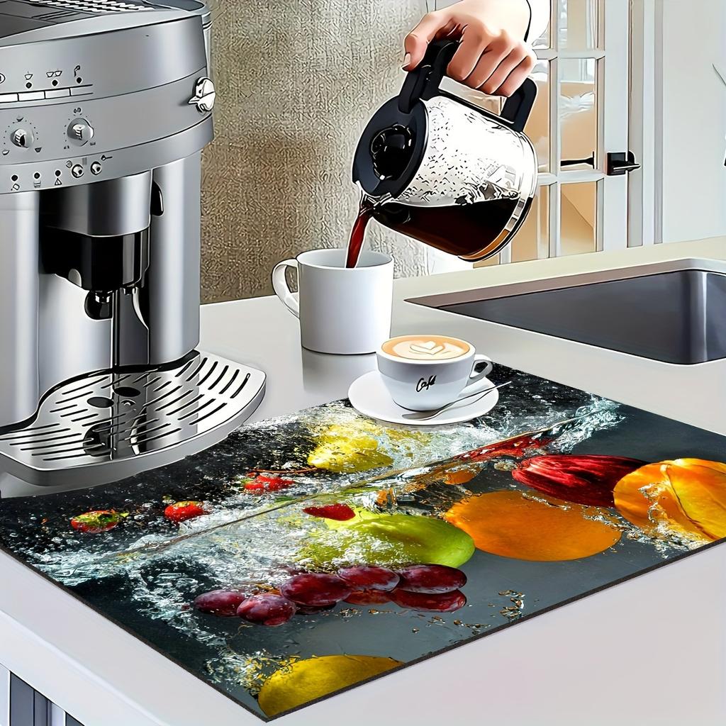 1Pcs Rubber Drying Mat With Fruit Flower Coaster For Coffee Shop Restaurant Kitchen Carpet Tableware Durable Diatom Mud Table Mat Pet Mat Coffeeware