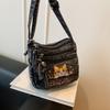 Koreanische Version Denim Crossbody-Tasche mit süßer Katzenstickerei – Verstellbarer Riemen, Kleine Sling-Tasche mit mehreren Taschen für Damen