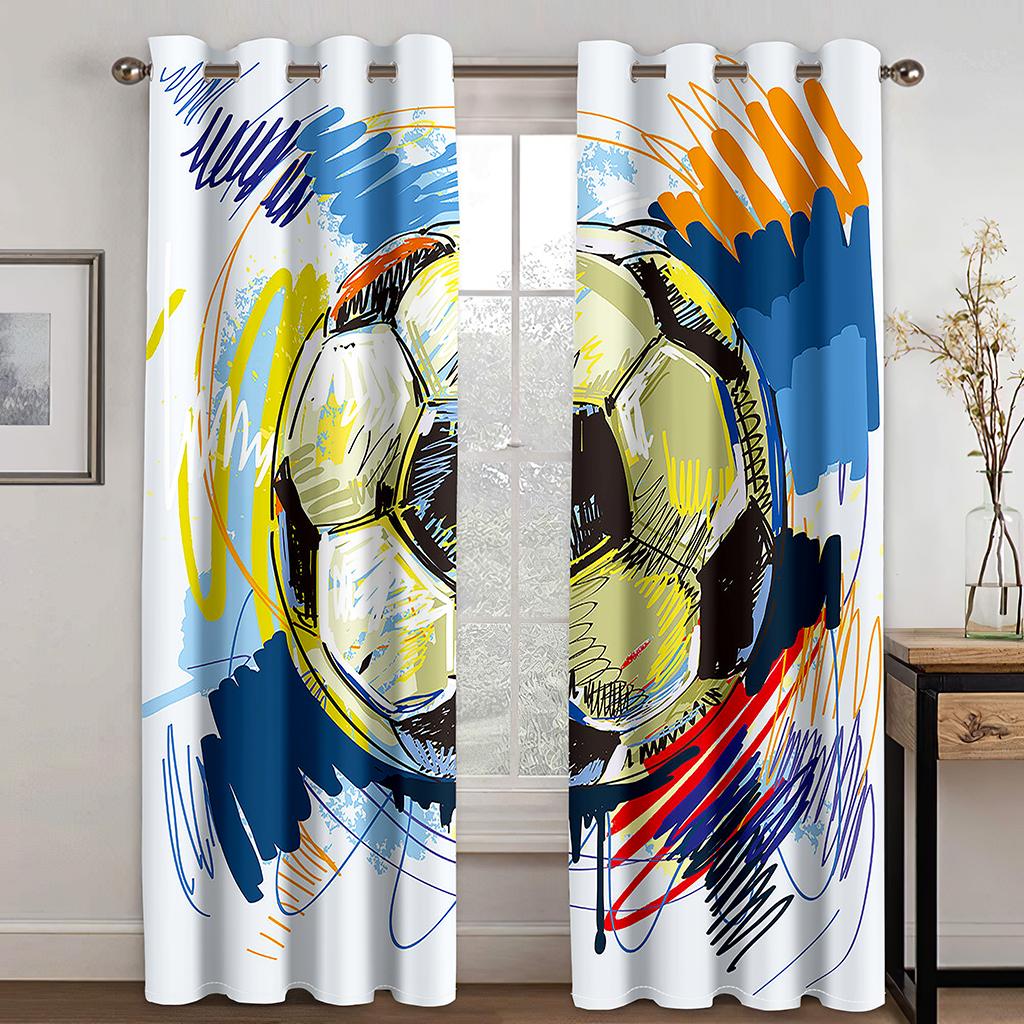 3D Football Series Pattern Window Curtains Sports Theme Thin Curtains Drapes For Living Room Bedroom Boys Kids Room Home Decor