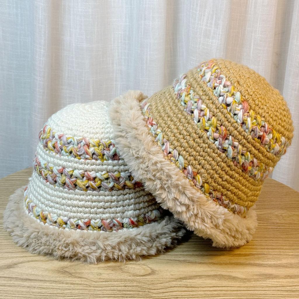 Colorful Knitted Woolen Hat for Women in Winter Large Head Circumference Thickened Warm Plush Hat Versatile Face Showing Small Basin Hat