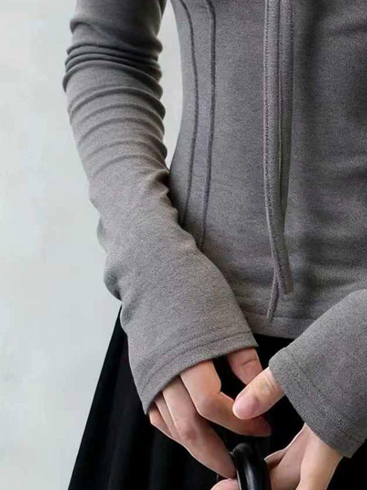 Women's Chic Lace-Up V-Neck Long-Sleeve Slim Fit Fleece Top