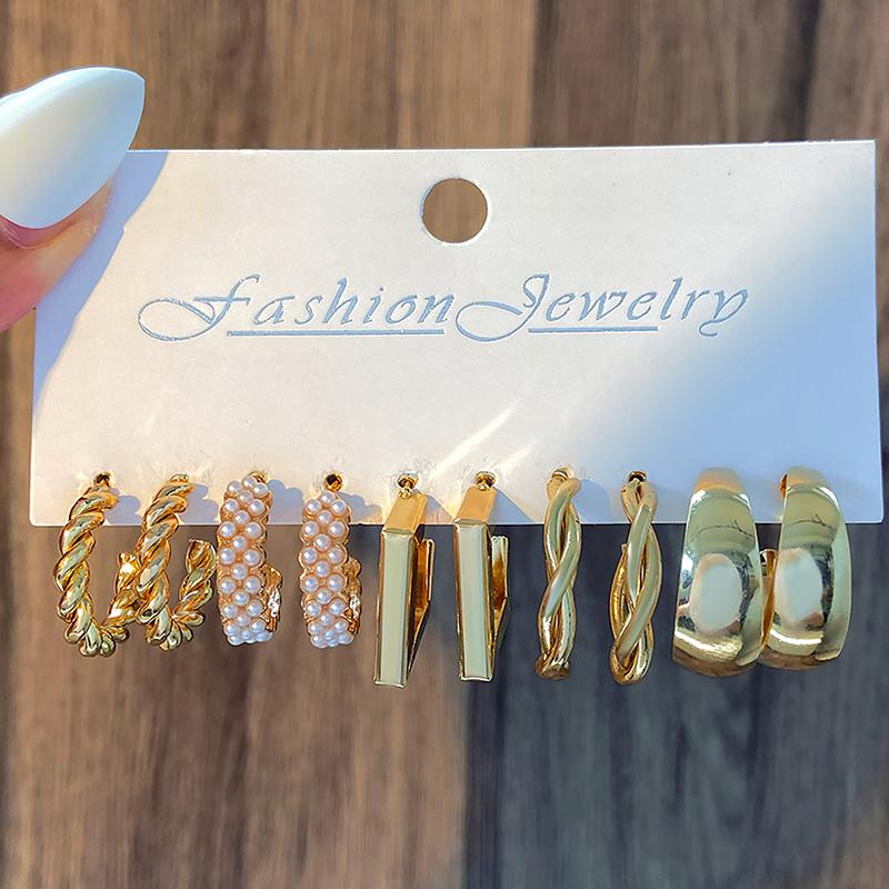 

1 комплект золотых винтажных геометрических жемчужных серег, комплект из сплава, круглые висячие серьги для женщин, простые модные украшения для вечеринок