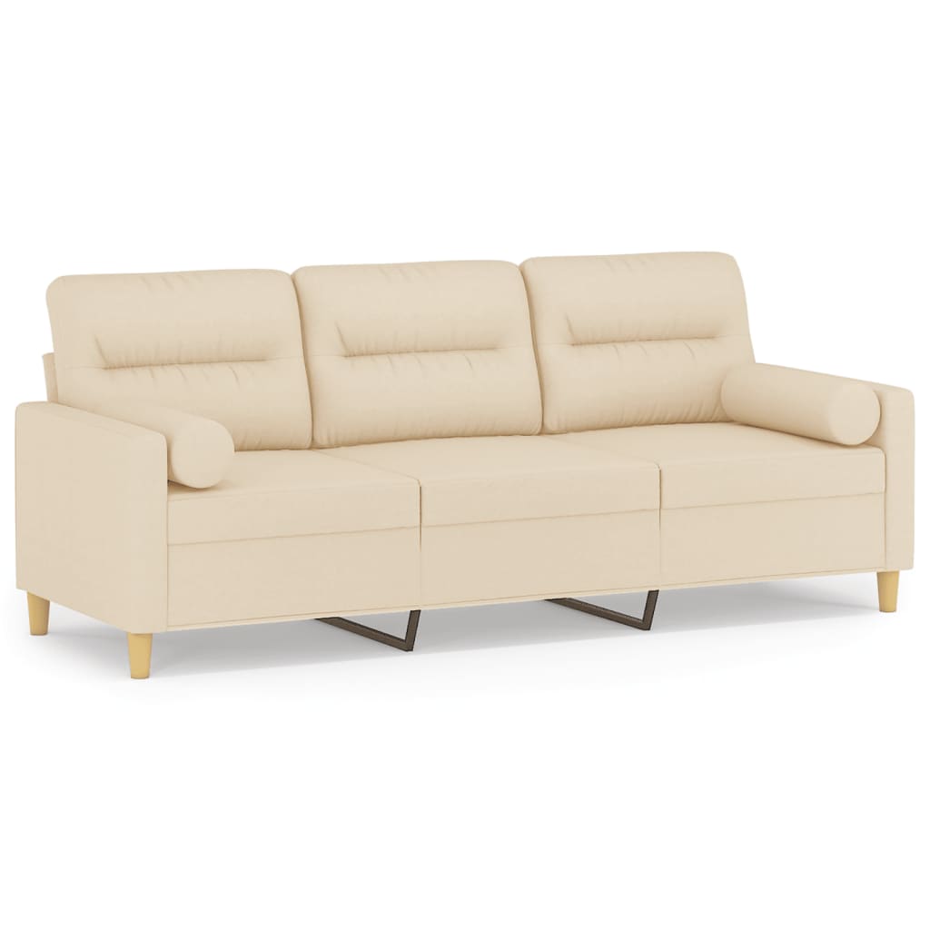 Vidaxl 3-Seater Sofa With Cushions, Cream, 180 Cm, Fabric