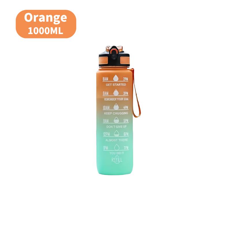 1000ml Water Bottle Gradient Color Motivational Sports Water Bottle with Bouncing Suction Nozzle Leak-proof Cup for Gym, Outdoor