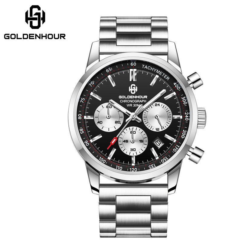 Luxury Mens Watch Fashion Leather Luminous Calendar Business Man Watch Waterproof Chronograph Gold Quartz Watches for Men