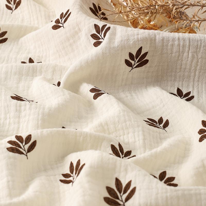 Soft Double-layer Crepe Fabric Small Leaf Print for Children's Clothing Dresses Home Wear Blankets Handmade DIY Sewing Fabrics