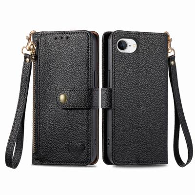 For iPhone 16e Case RFID Blocking Zipper Pocket Leather Wallet Phone Cover with Strap