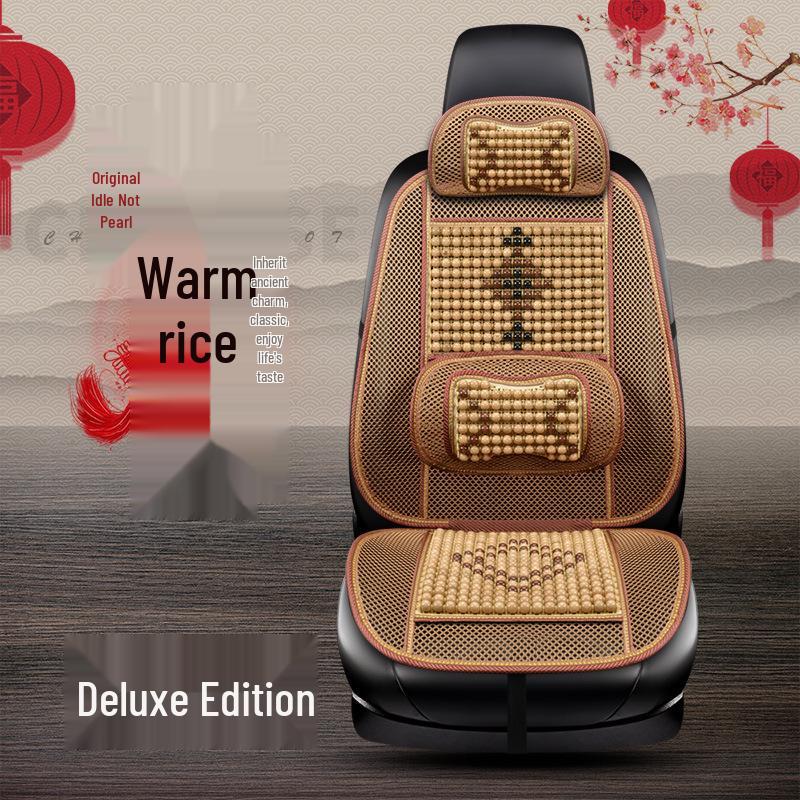 HD Chinese Knot Wooden Bead Car Seat Cushion - All-Season Interior Seat Cover