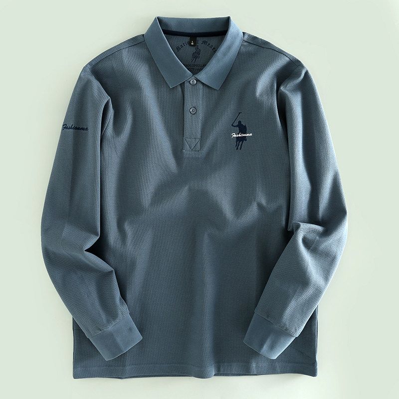 Foreign Trade Export Overplus Order Men's Long sleeve Polo Shirt Men's Lapel Embroidery Light Business Fashion Top Fashion Brand Bottoming Shirt