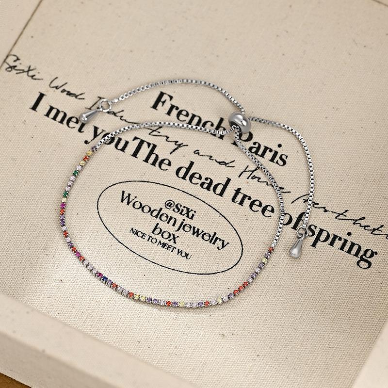 Elegant Rainbow Beaded Bracelets for Women, Adjustable Sliding String Bracelet, Exquisite Trendy Crystal Jewelry