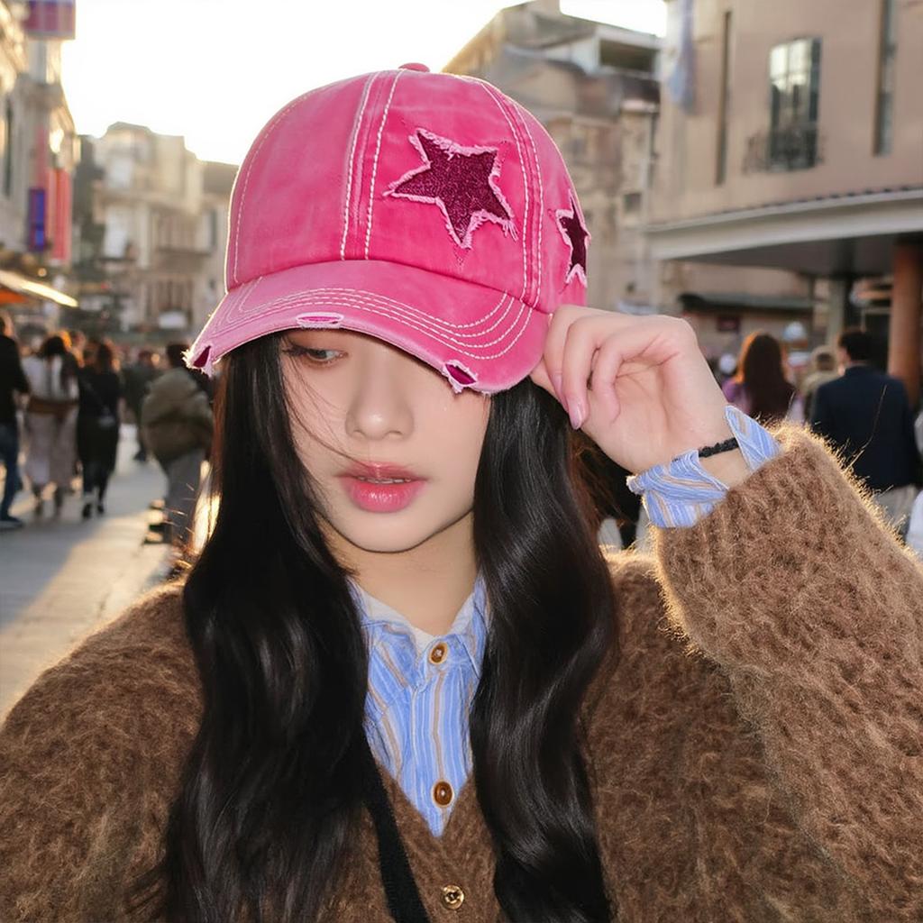 Fashionable Baseball Caps Five Point Star Baseball Cap With Curved Brim And Ponytail Design For Women Outdoor Sports