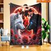 1pc 2D Flat Printing Spring And Summer New Arrival Dual Wolves Staring At Red Rose Pattern Digital Print Blanket, All-Season Use, Casual Throw, 100% F