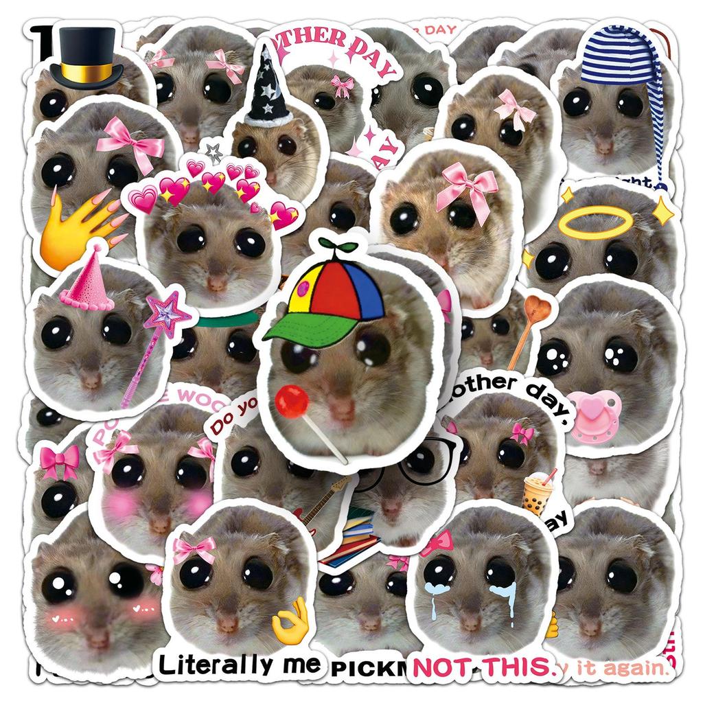 50 Sheets Big-Eyed Hamster Funny Emoticon Waterproof DIY Stickers