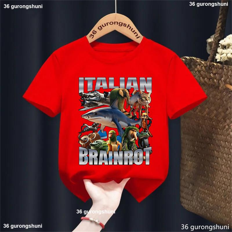 Italian Brainrot Meme Cool T Shirt Boys/Girls Funny Kawaii Kids Clothes White/Pink/Yellow/Grey/Red/Black T-Shirt Summer T-Shirt