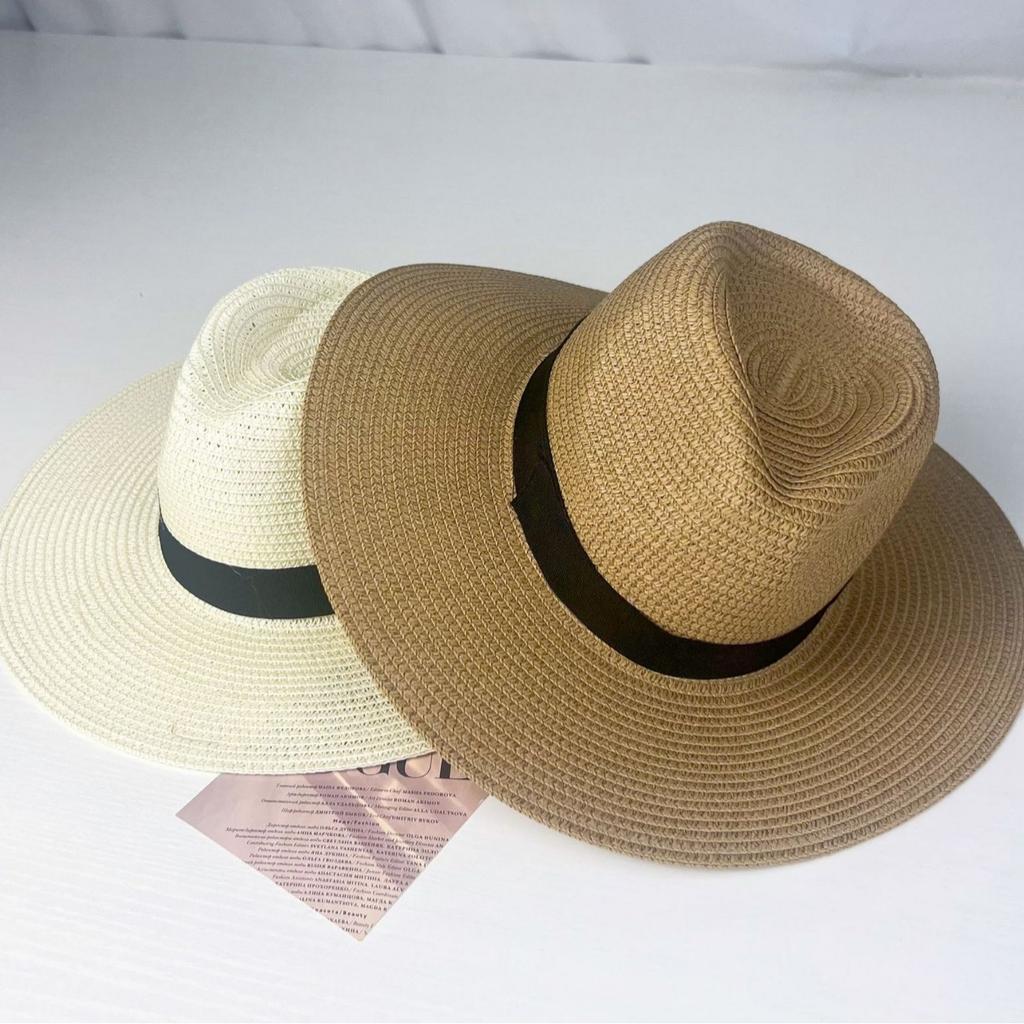 Men's and women's summer sunscreen straw hat sunshade Panama top hat straw woven big brim sun hat travel hat literary and retro