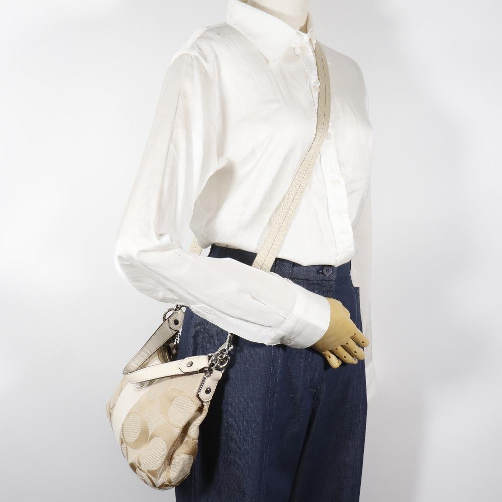 Coach Signature Shoulder Bag F19218 2WAY Beige Nylon Canvas Women Used