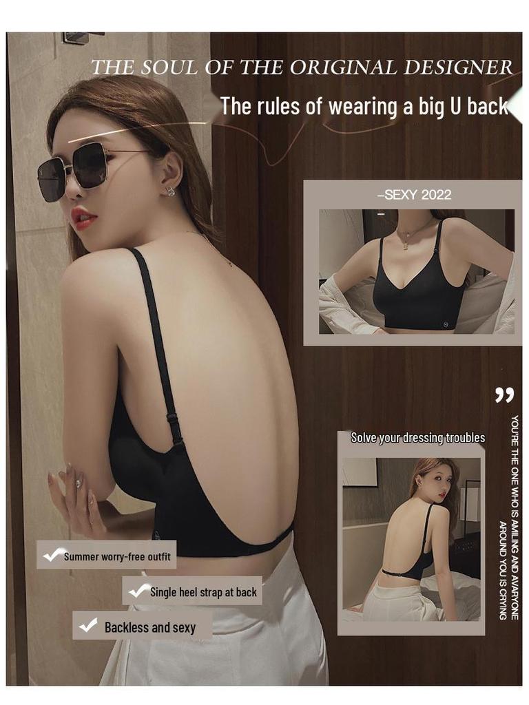 Women's U-Shaped Backless Bra with Chest Pads - Seamless One-Piece Vest Style for Small Busts
