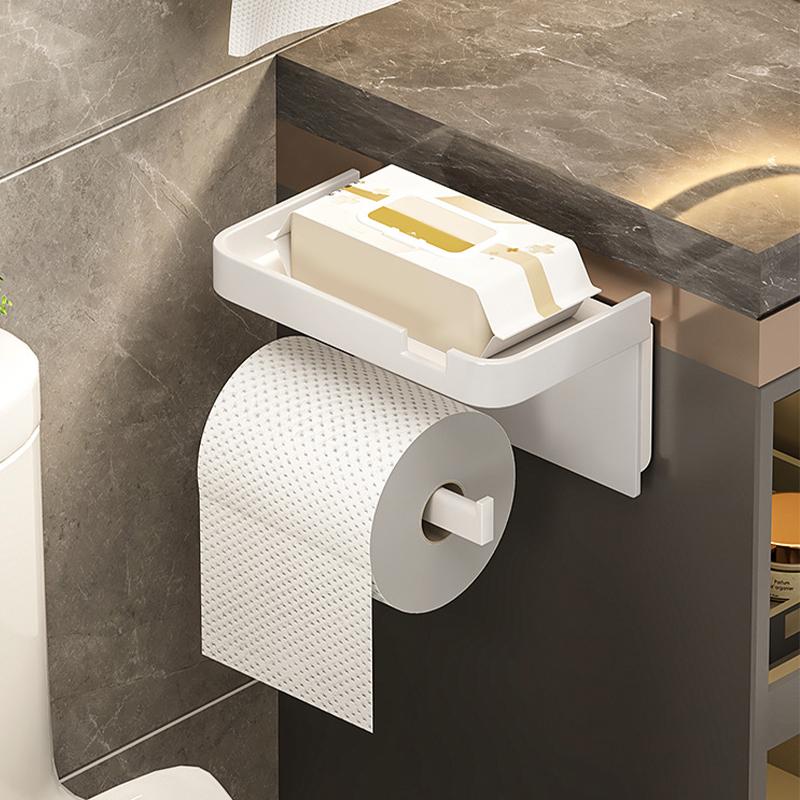 1 Pack Wall-Mounted No-Drill Toilet Paper Holder with Shelf and Phone Holder, Polypropylene Material, Bathroom Tissue Roll Dispe