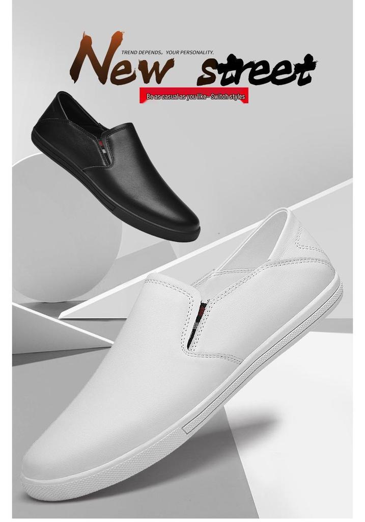 Men's Spring Casual Loafers: Breathable Two-Use Cowhide White Slip-Ons