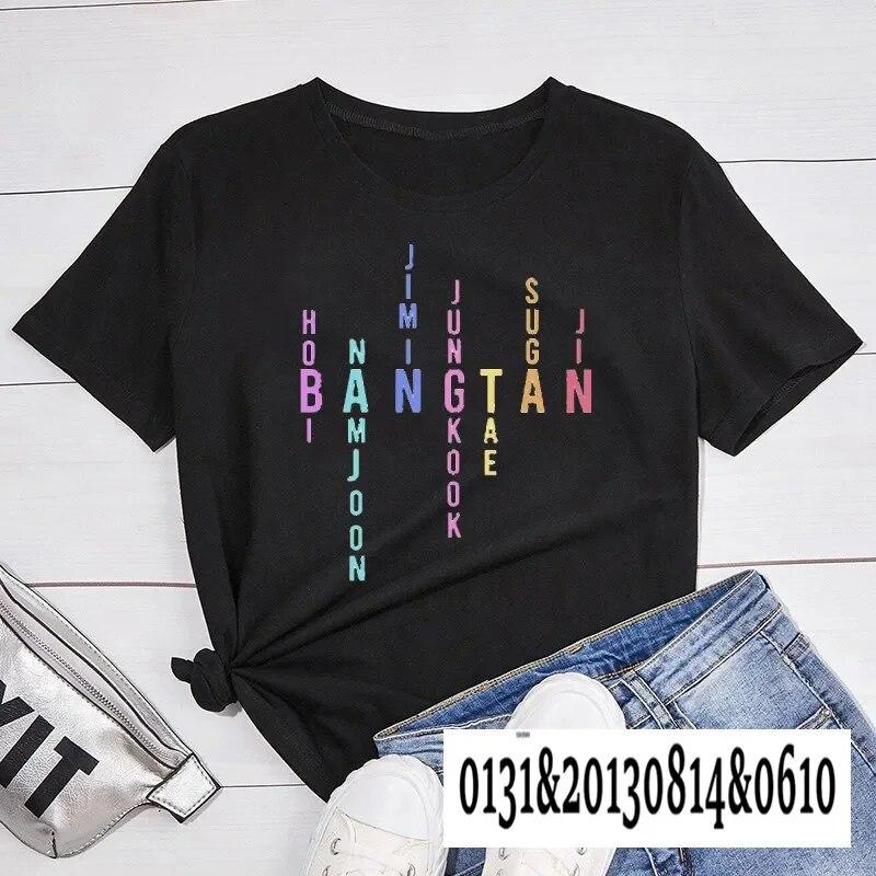 

Футболка с именами членов Bangtan Jimin Jungkook Tae Suga Namjoon Hobi Jhope Jin Bangtan Boy Корейская футболка Женская футболка унисекс