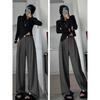 2025 Fall Winter Elegant Gray Suits Pants for Women Office Lady High Waist Wide Leg Fashion Trousers with Pockets Black Pants