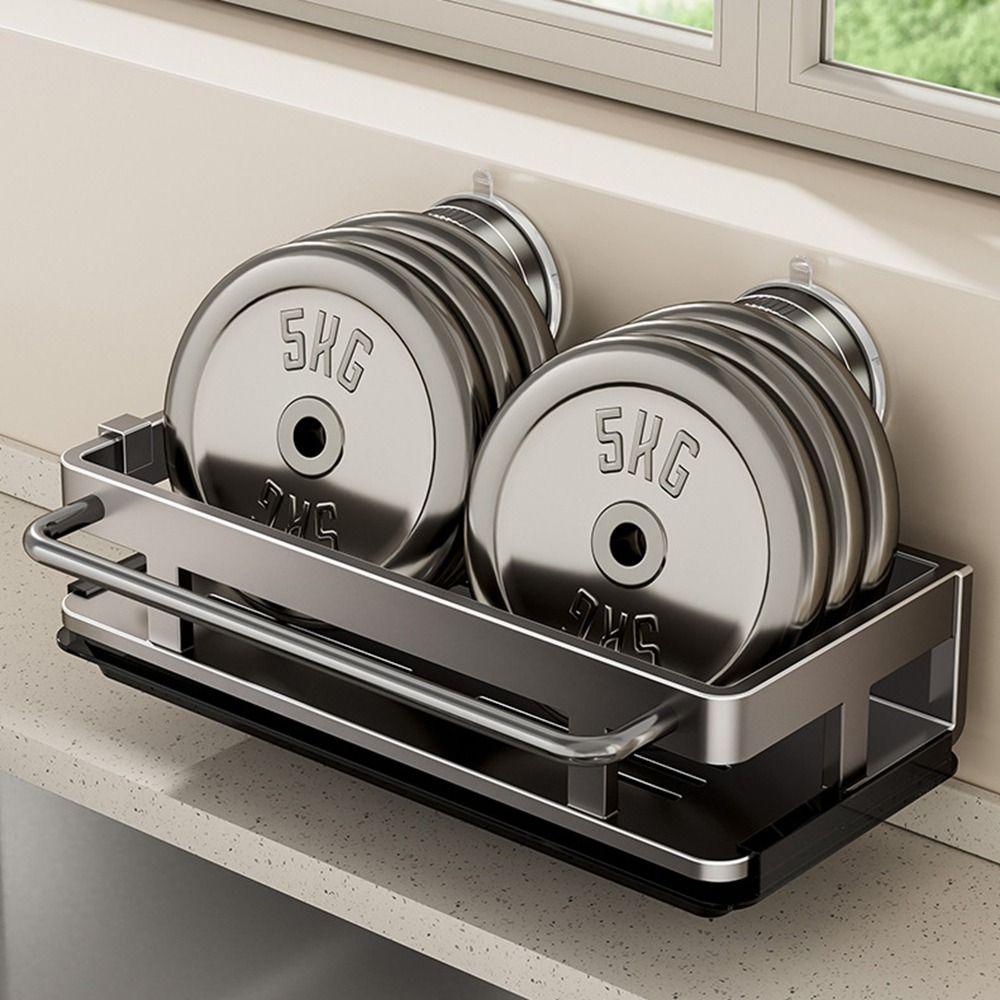 Wall Mounted Suction Cup Dish Sponge Holder Space Aluminum Rag Drainage Rack  Kitchen